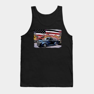 Cartoon Classic Old American Truck with American Flag Tank Top